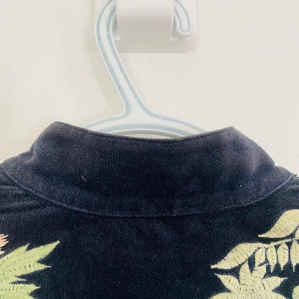 FEI Anthropologie Navy Velvet Embroidered Floral Jacket Mandarin Collar Womens 2 - Picture 13 of 14